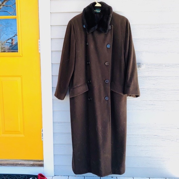 HARVE BENARD all wool brown long coat/faux collar - Picture 1 of 6